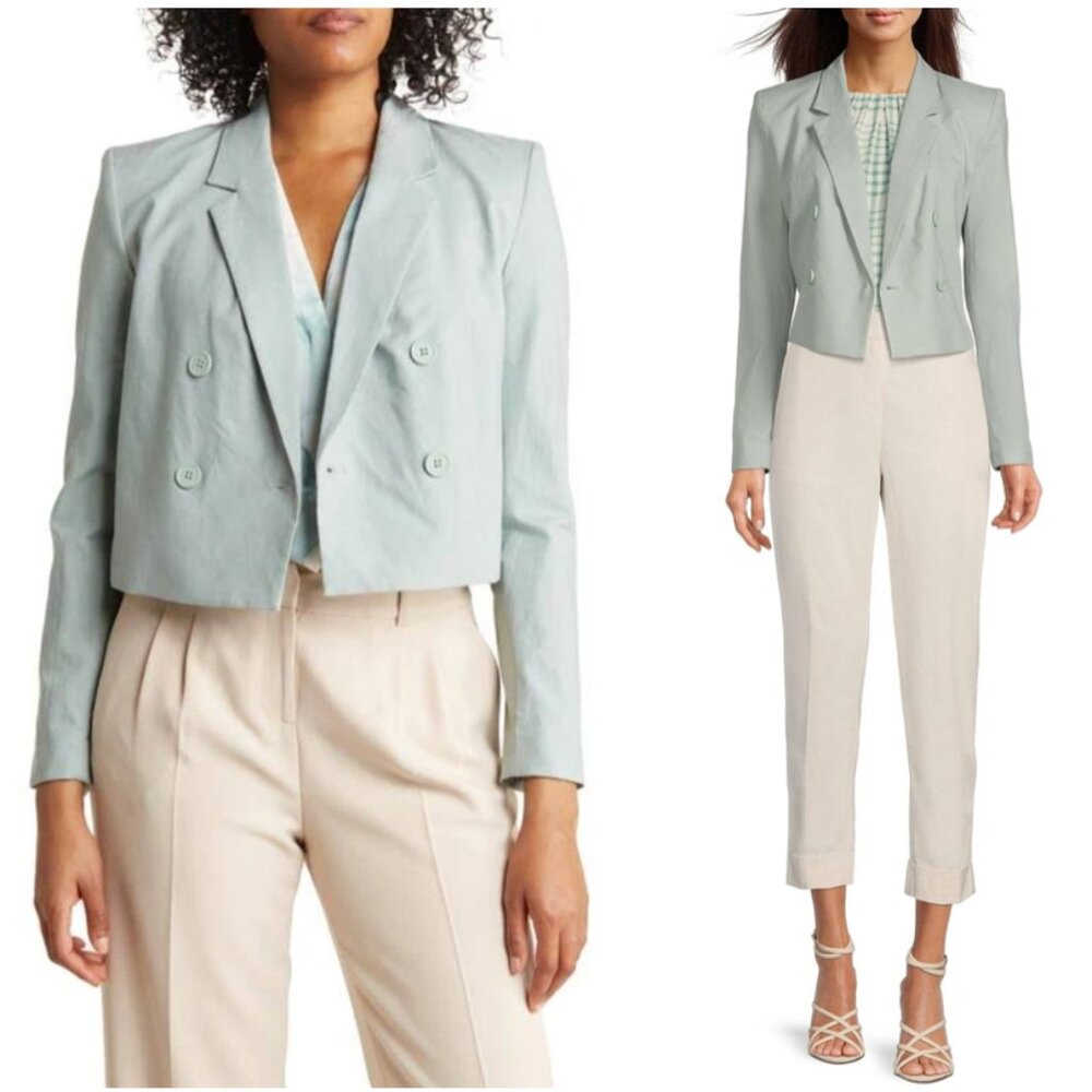 Calvin Klein NWOT Linen-Blend Double breasted Cropped Blazer sz10